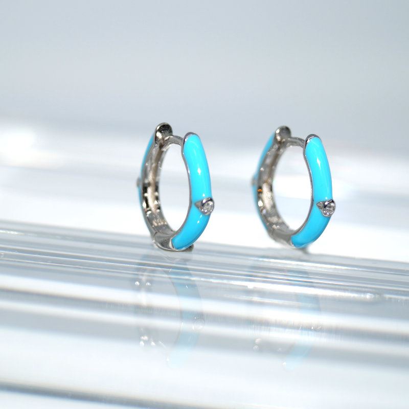 SL00518þBOUCLE MINI CREOLE FLUO ENAMEL BLEU