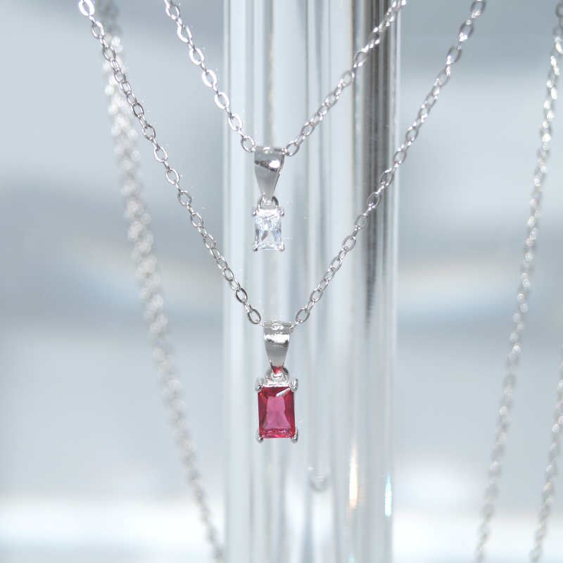 SX01047þCOLLIER DOUBLE CHAINE BRILLANT BAGUETT