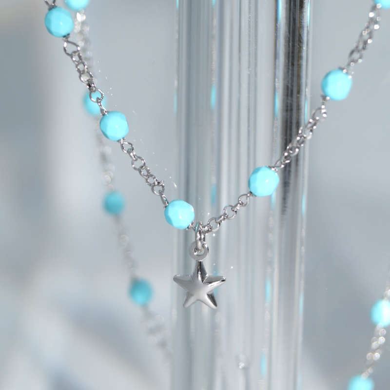 SX01052þCOLLIER ETOILE CHAINE TURQUOISE