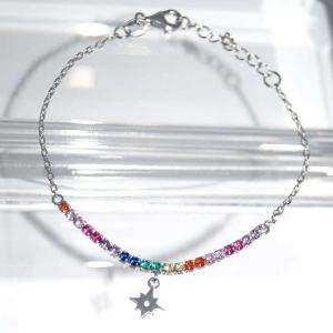 SL00979þBRACELET SLIM TENNIS RAINBOW CHARMS