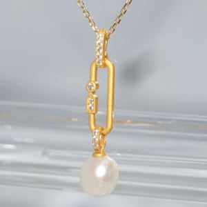 SL01026þCOLLIER CLIP PERLE BROSSE DORE