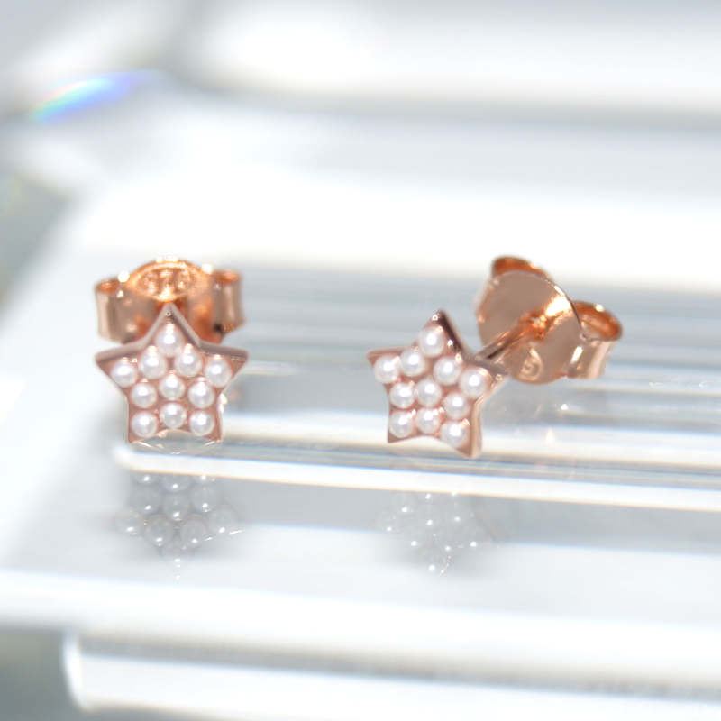 RI01235þBOUCLE PUCE ETOILE ROSE PERLE