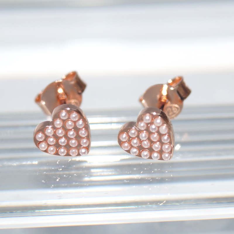 RI01240þBOUCLE PUCE COEUR ROSE PERLE