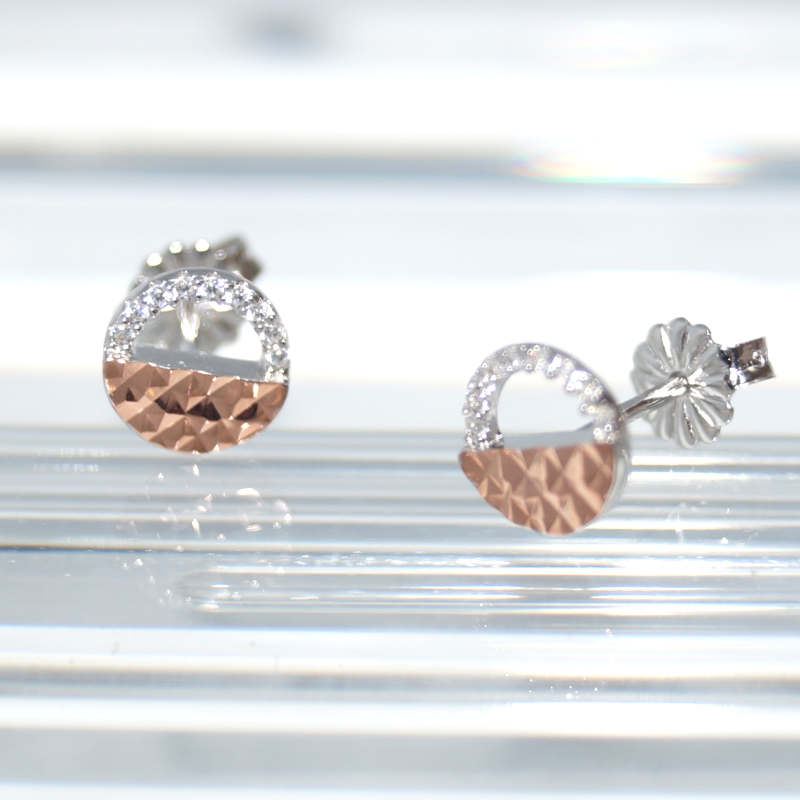 RI01249þBOUCLE PUCE ROND DEMI ROSE