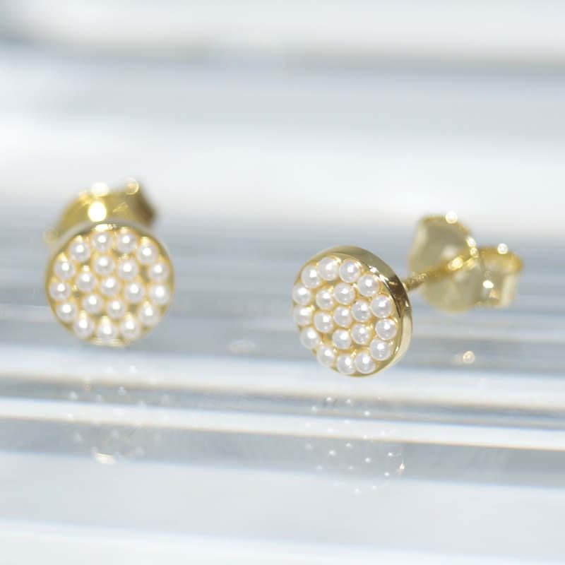 RI01250þBOUCLE PUCE RONDE PERLE DORE