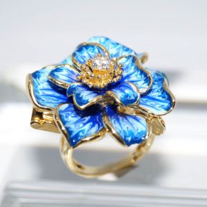 RI01318þBague Broche Enamel Fiorette Bleu Dore T54