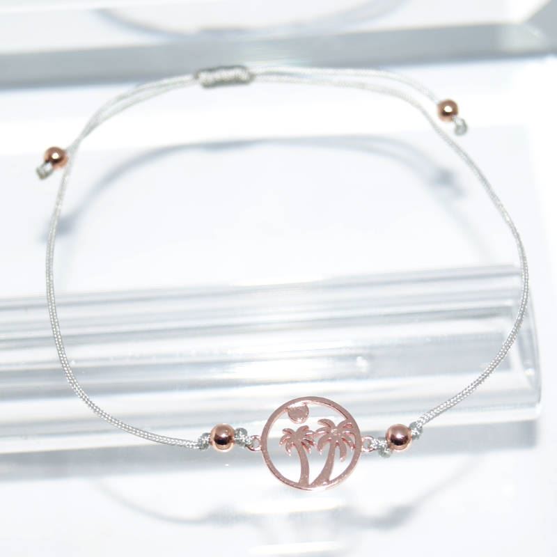 RI01346þBracelet Cordon Gris Palmier Rose