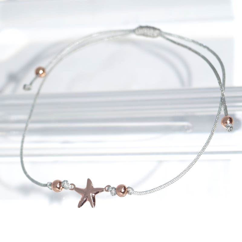 RI01352þBracelet Cordon Gris Etoile Rose