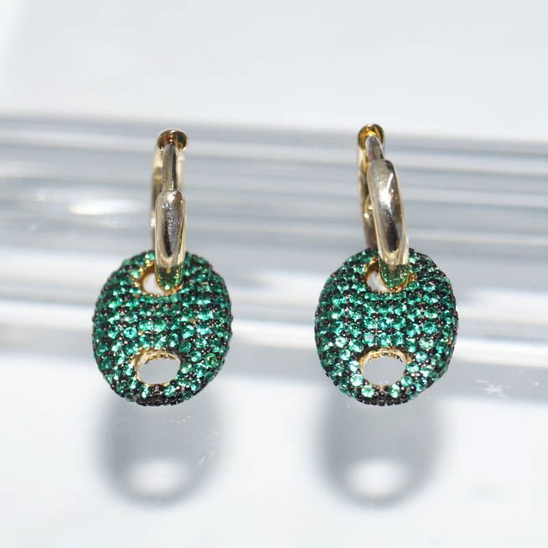 RI01559þBoucle Creoles Mini Grain De Cafe Vert Dore