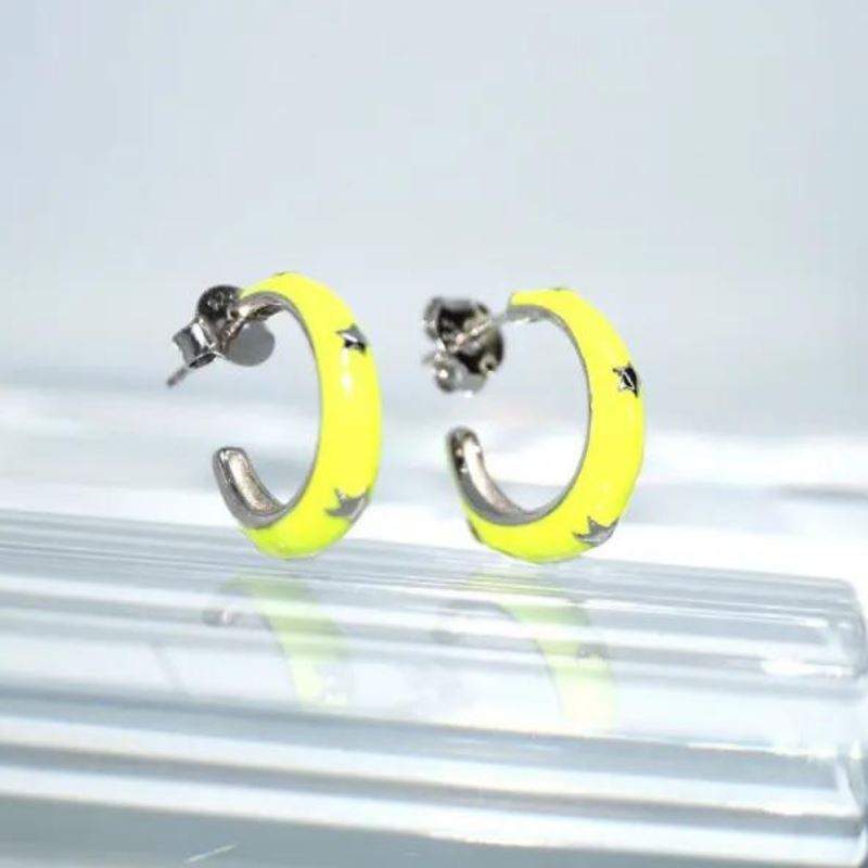 SL00534þBoucle Mini Creole Enamel Etoile Jaune