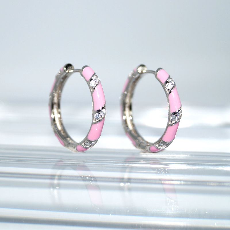 SL00540þBoucle Mini Creole Spiral Enamel Rose