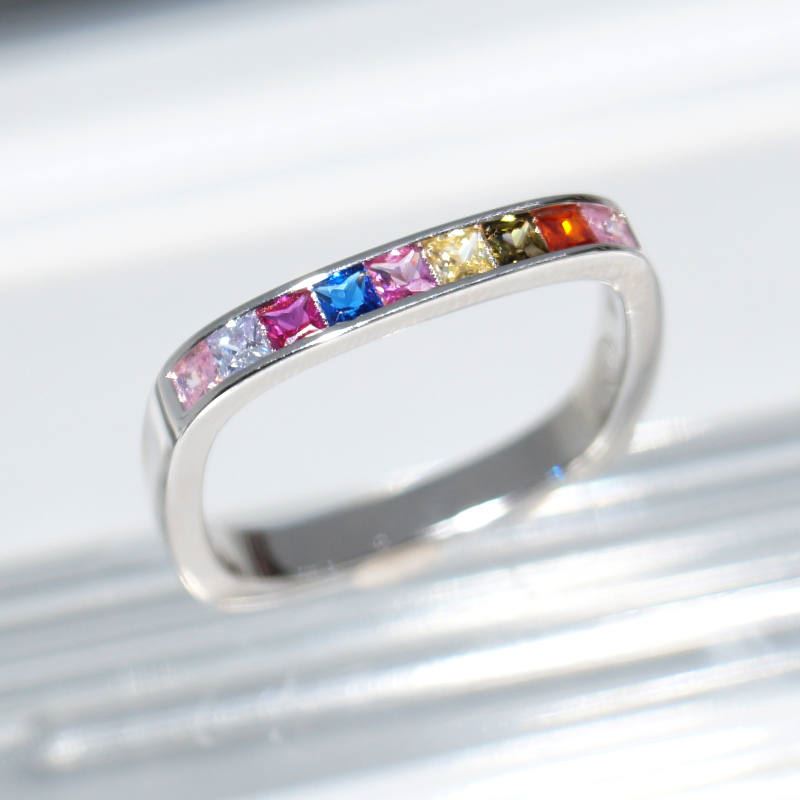 SL01075þBague Anneau Carre Rainbow