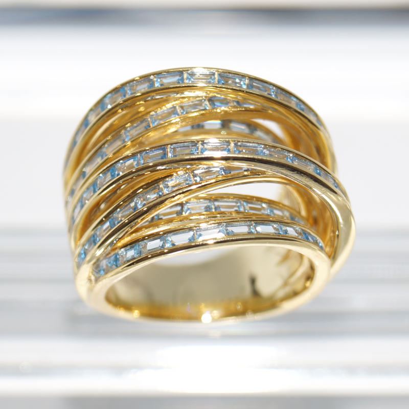 SL01155þBague Multiligne Baguette Bleu Dore