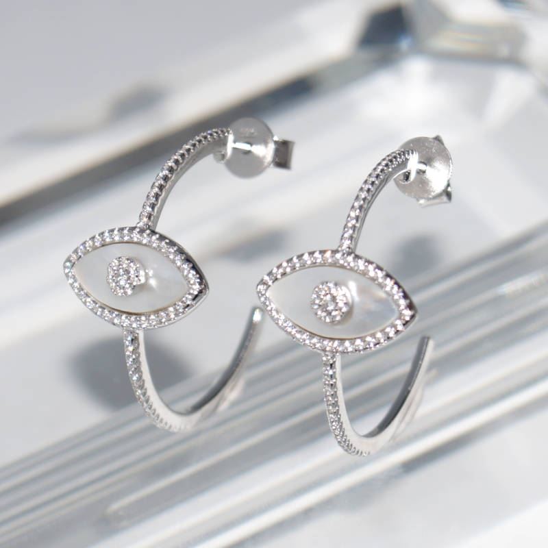 SL01253þBoucle Creole Oeil Nacre 30Mm