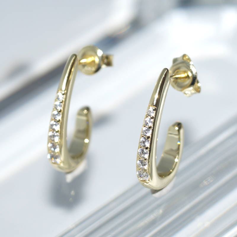 SL01348þBoucle Mini Demi Creole Goutte Dore Pave