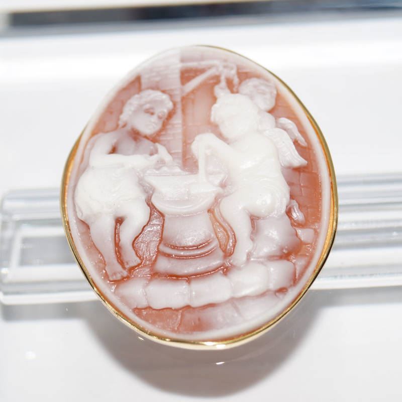 SL01488þBroche Grand Camee Dore Petits Anges