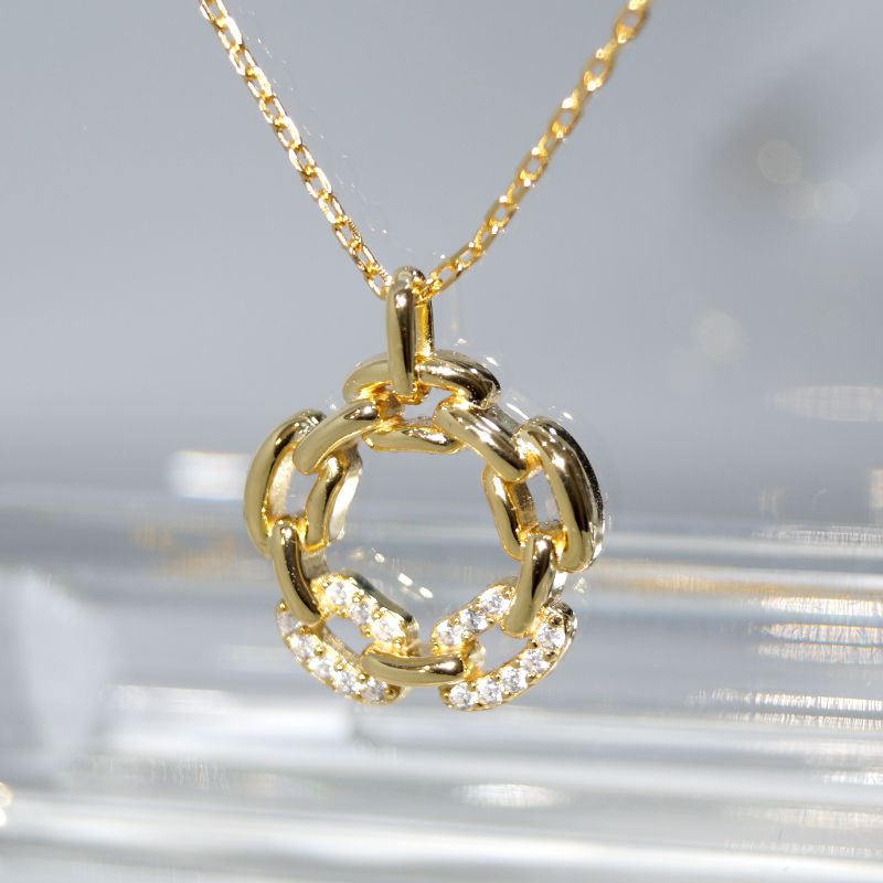 SL01561þCollier Tondo Gourmette Pave Dore