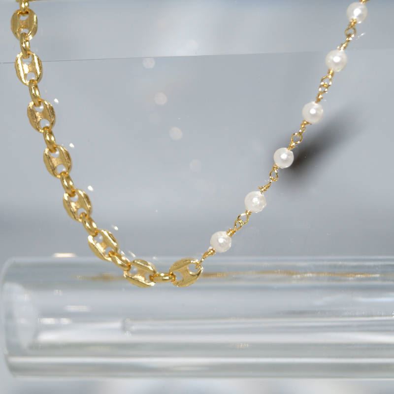 SX01199þCollier Remix Grain De Cafe Mini Perle Dore