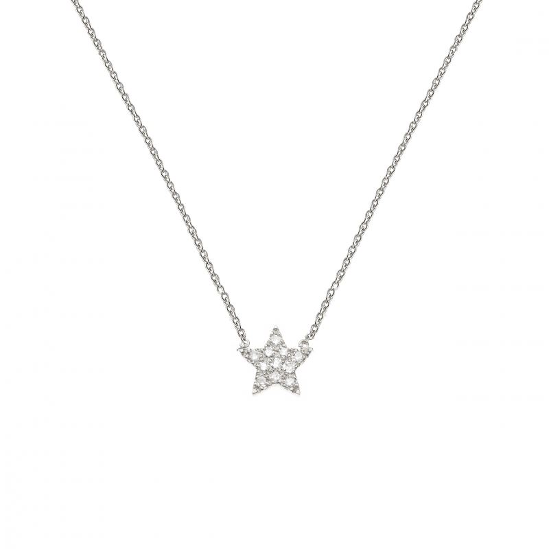 VS00034þCollier Argent Pave Diamants Chainette Petite Etoile