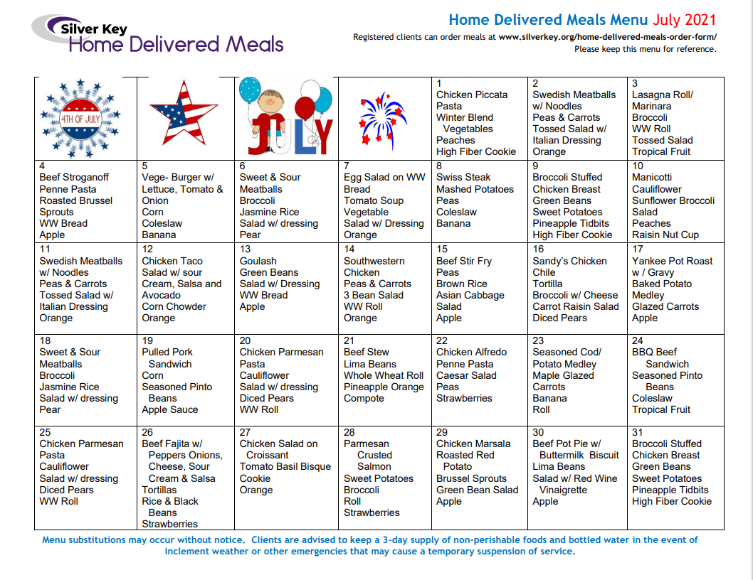 Pairs perfectly with red sauce and pasta of your choice! Home Delivered Meals including Meal On Wheels - Silver Key