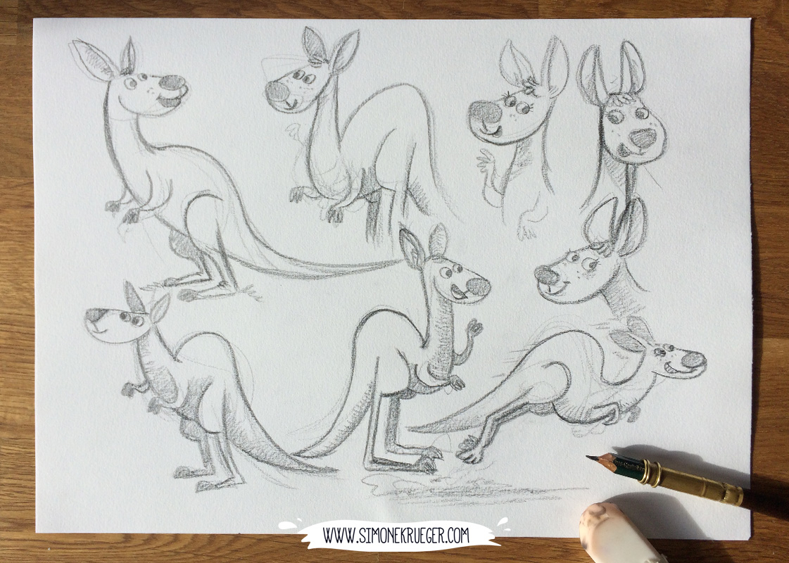 Some early sketches of Kangaroo.