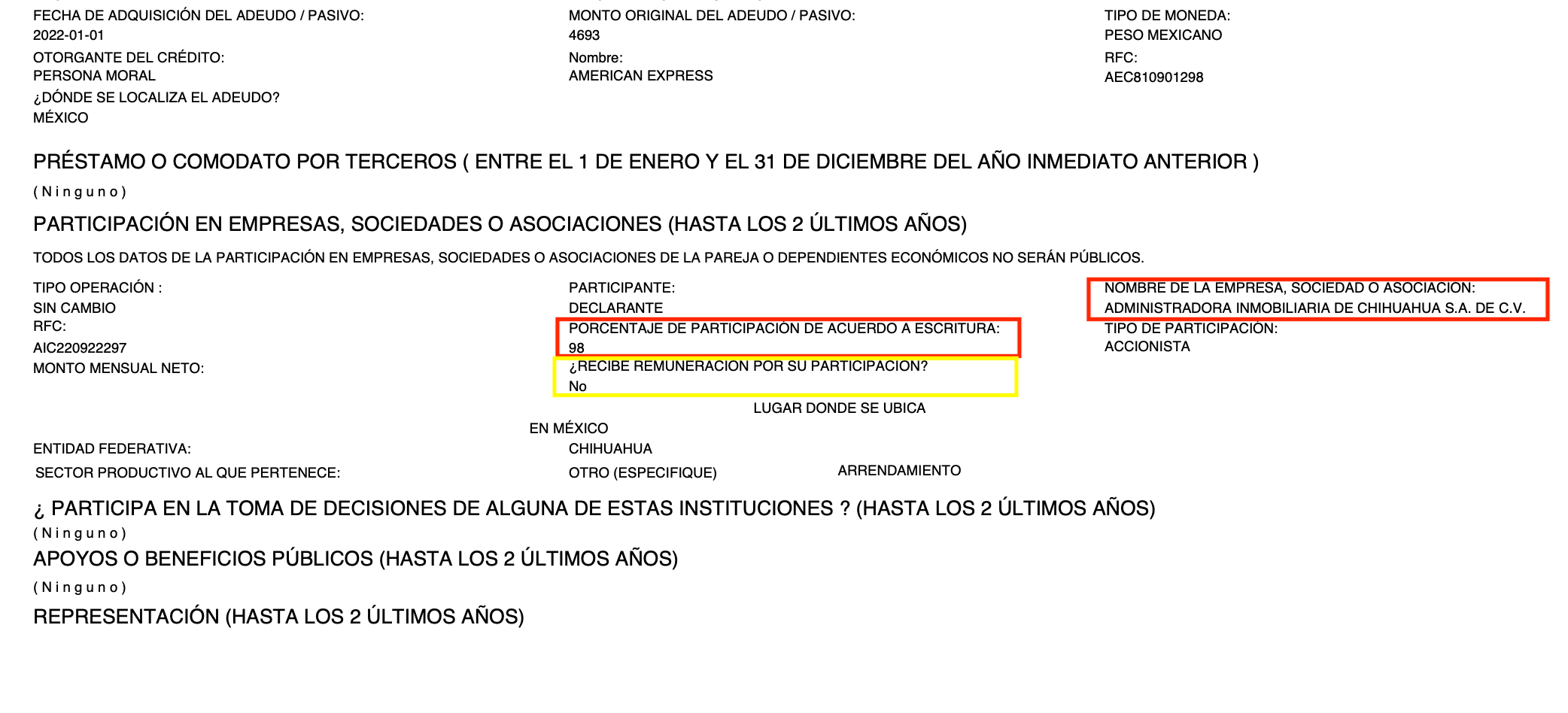 Extracto de la declaración de María Eugenia Campos Galván. 