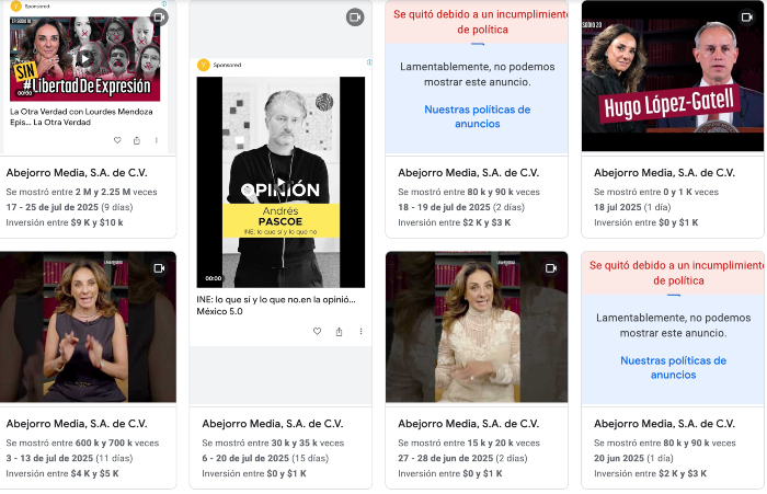 Datos del Centro de Transparencia de Google