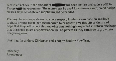 Boy Scout Camp Thanks to the Anonymous Gift - Single Mom Smiling