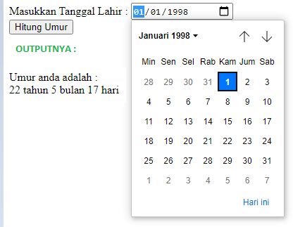 Cara menghitung umur di php