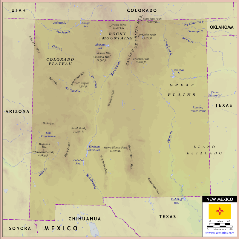 New Mexico Major Mountain Ranges Map New Mexico Map Guide Of The New Mexico Physical Map 