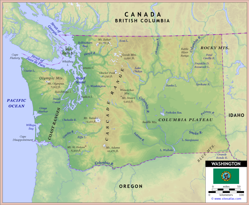 Cascade Range Physical Map Washington Physical Map 
