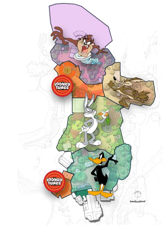 Looney Tunes Land To Debut At Six Flags Magic Mountain By Summer 2026 Character Map 