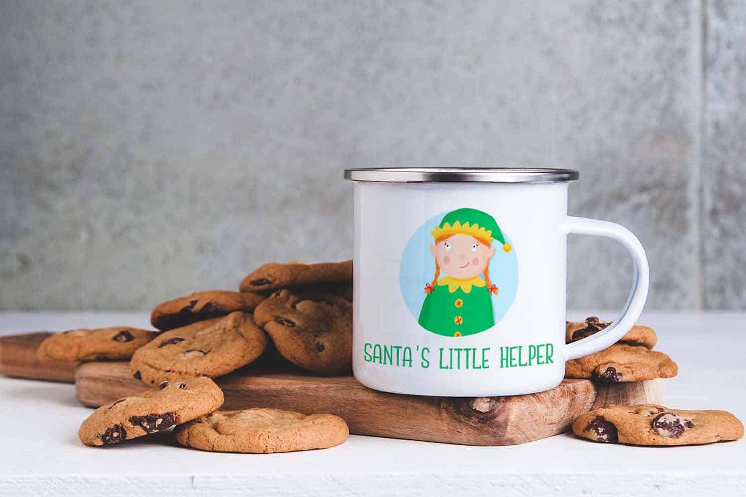 Girl Santa's Little Helper Christmas Enamel Mug For Children