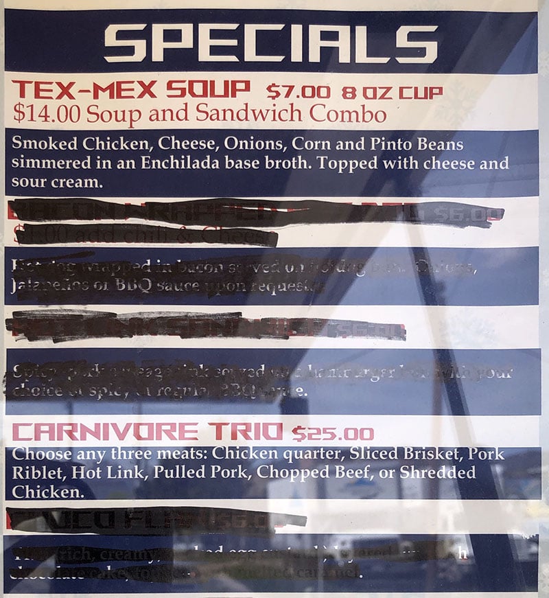 Hunt's texas bbq menu