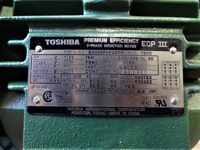 Toshiba Eqp Iii Premium Efficiency 2 Hp 3 Phase Induction