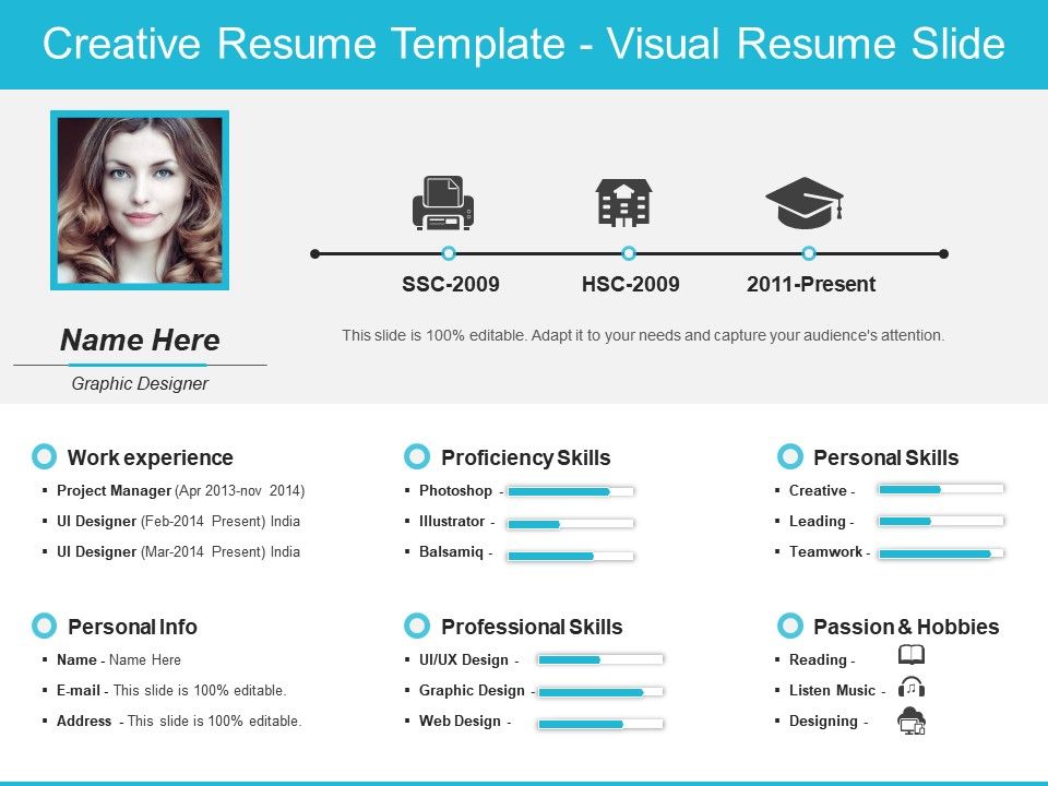 Learn how to redo your linkedin profile with an eye to attracting prospects, not recruiters. Creative Resume Template Visual Resume Slide Templates Powerpoint Presentation Slides Template Ppt Slides Presentation Graphics
