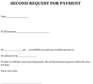 Request 2nd For Payment Letter Sample Small Business Free Forms
