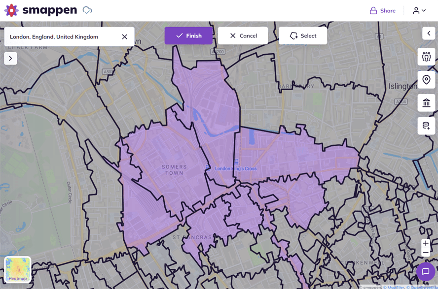 How To Create A UK Postcode Map Smappen London Postcode Sectors King Cross 