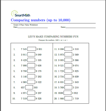 comparing numbers up to 10 000 smartmathz