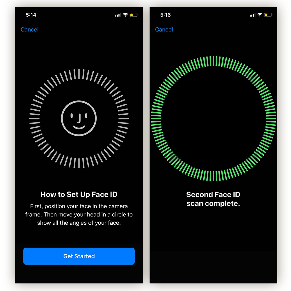 Face ID scan screen interface