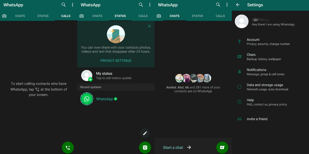Whatsapp screenshot showing dark mode on Android Q