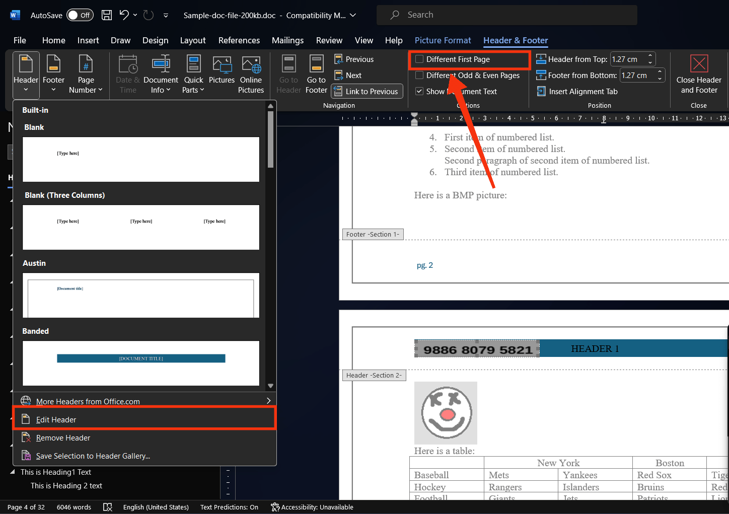 different first page