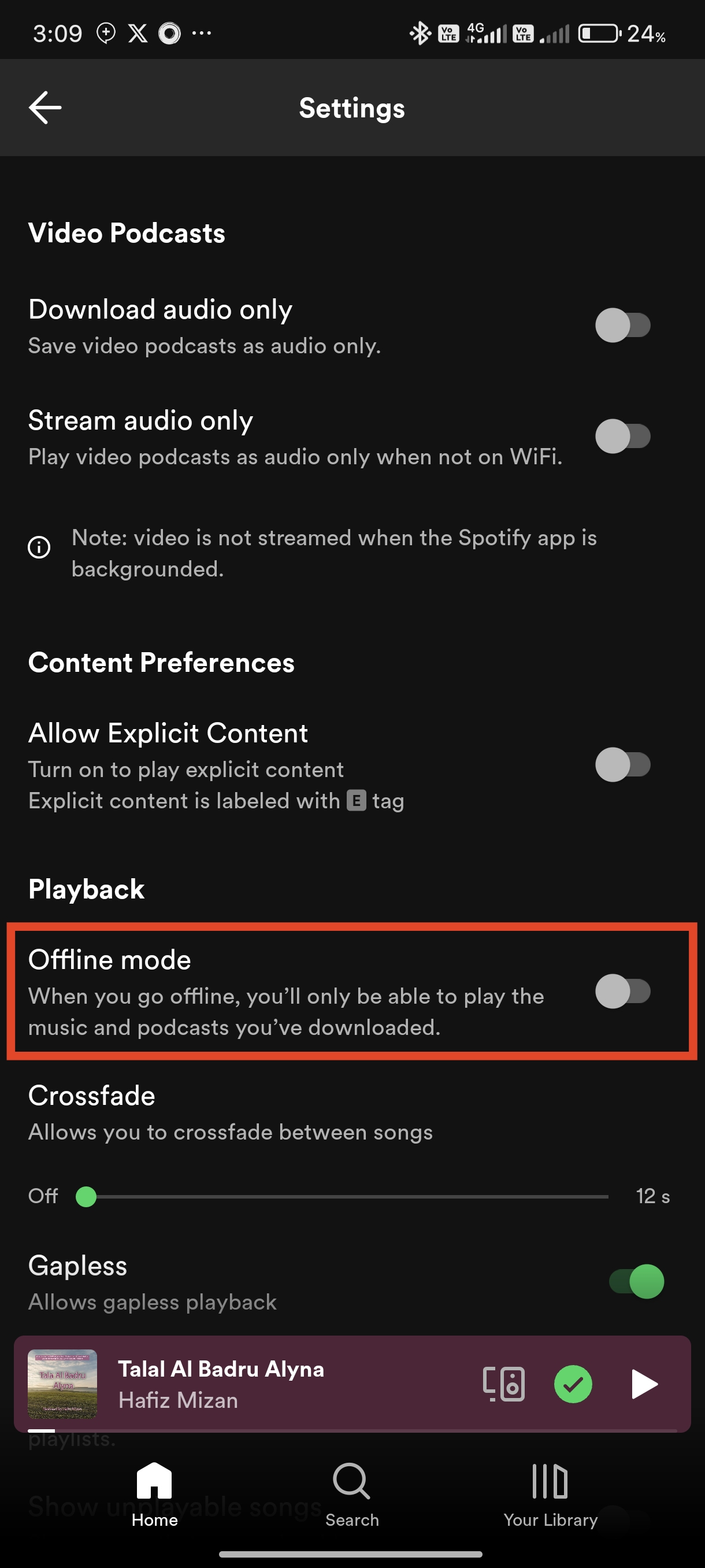 toggle offline mode