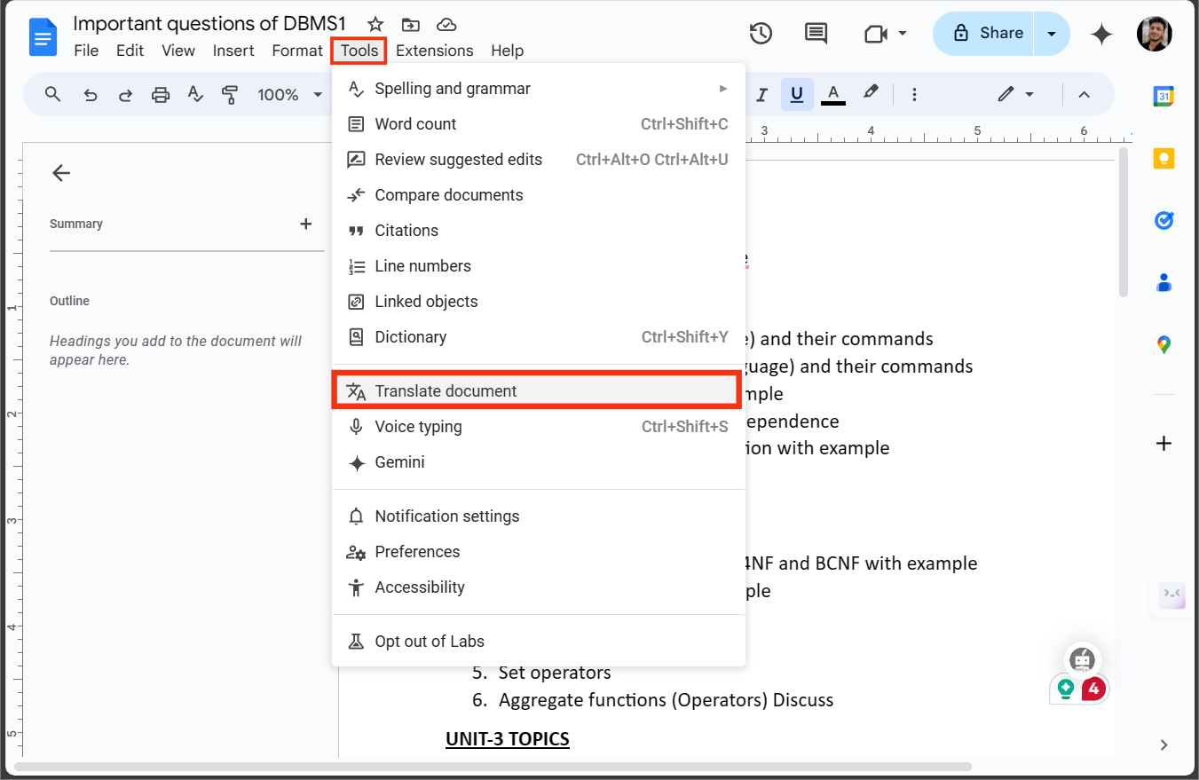 ترجمة الوثيقة