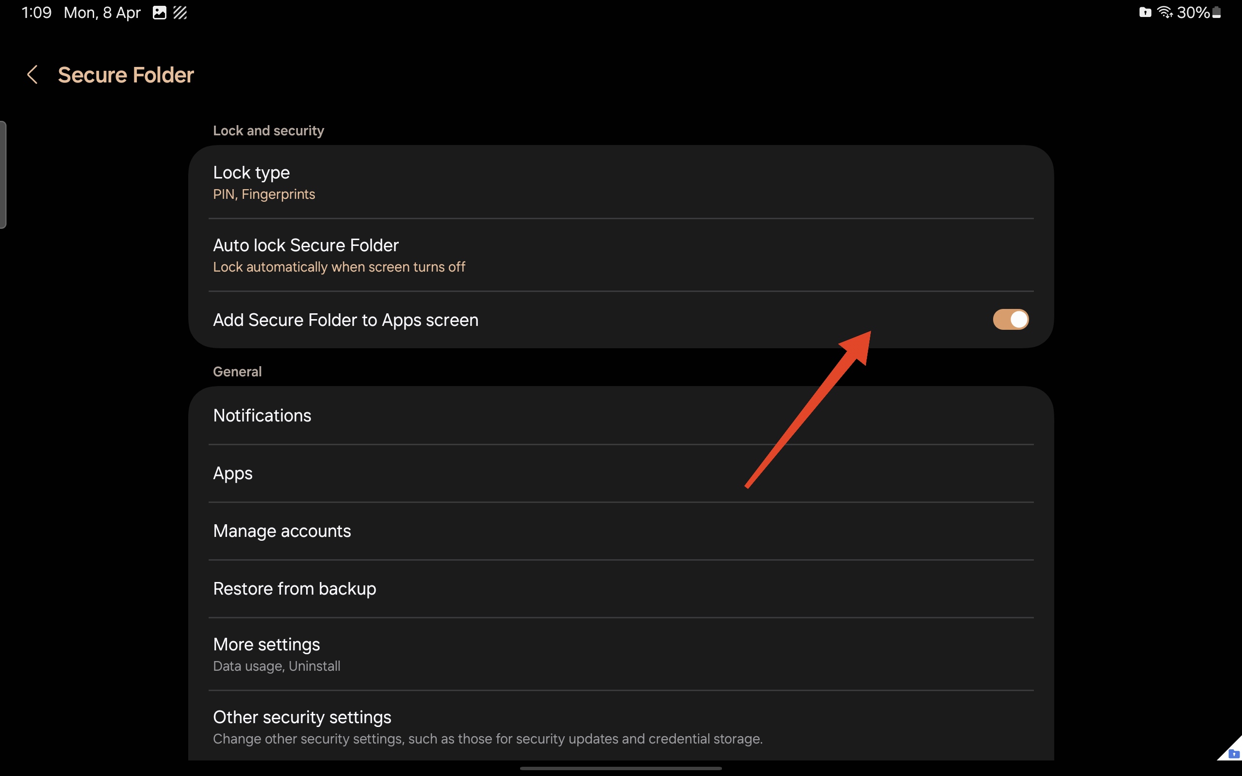 add secure folder to apps screen