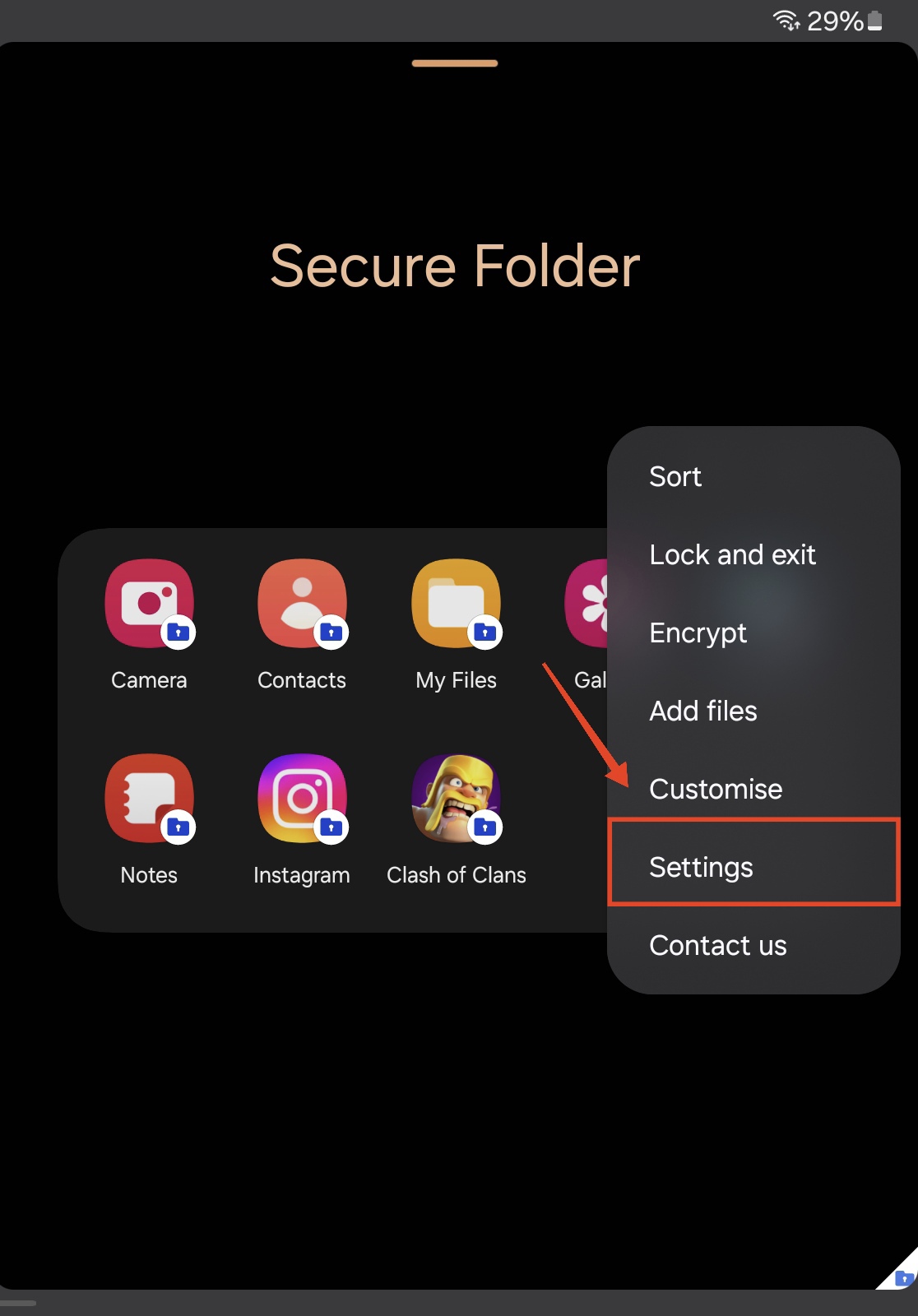open secure folder settings