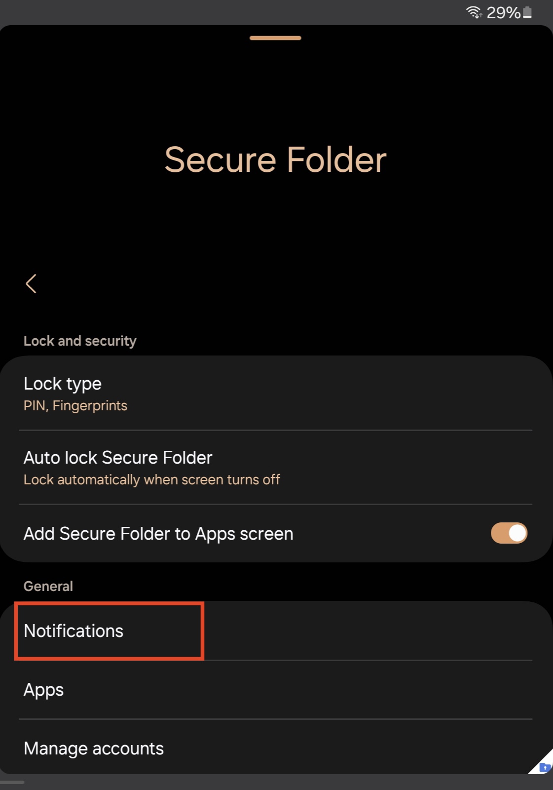 secure folder notifications