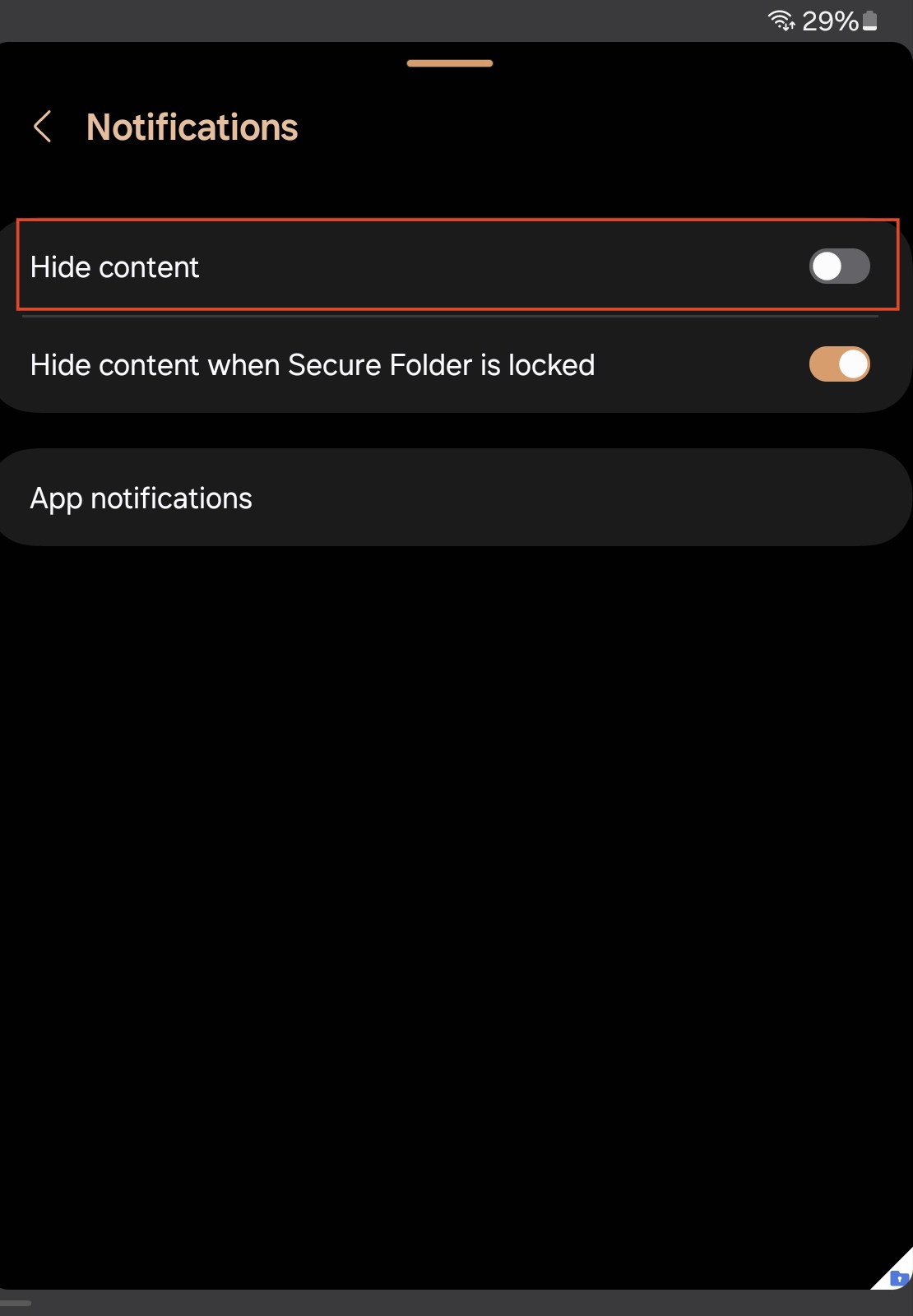 turn on secure folder notifications