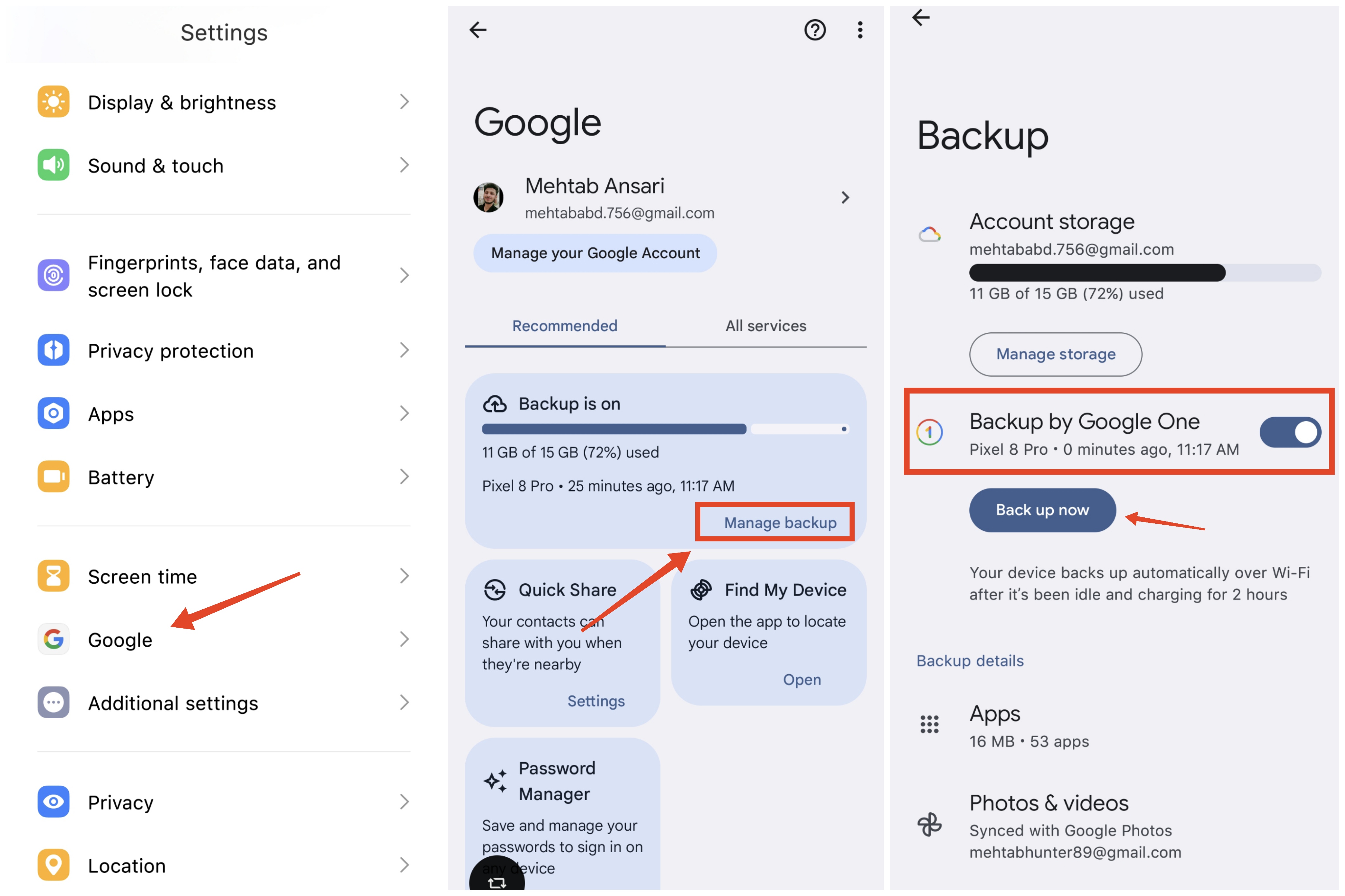 using Google backup