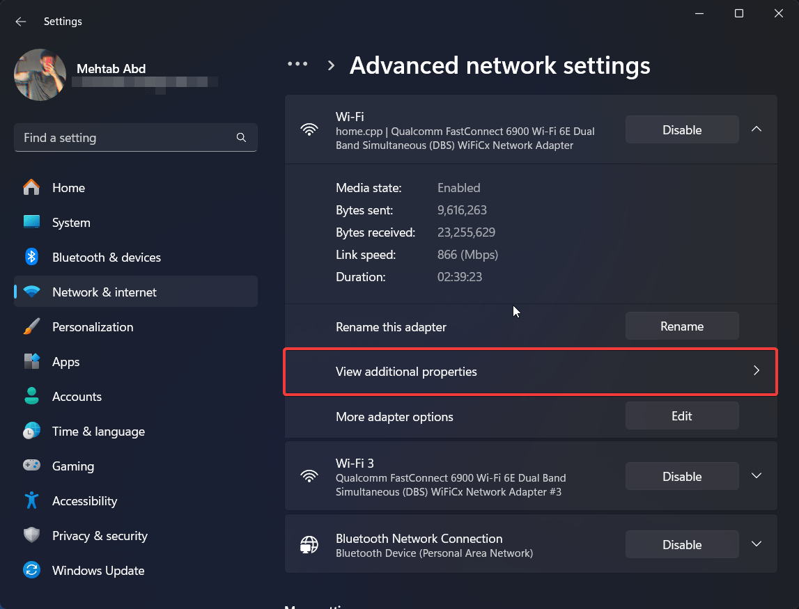 click on View additional properties